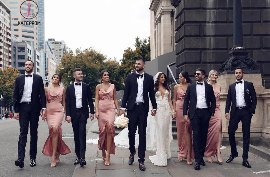 Charming Cowl Neck Split Long Bridesmaid Dresses, Floor Length Sexy Bridesmaid Gown KPB0163