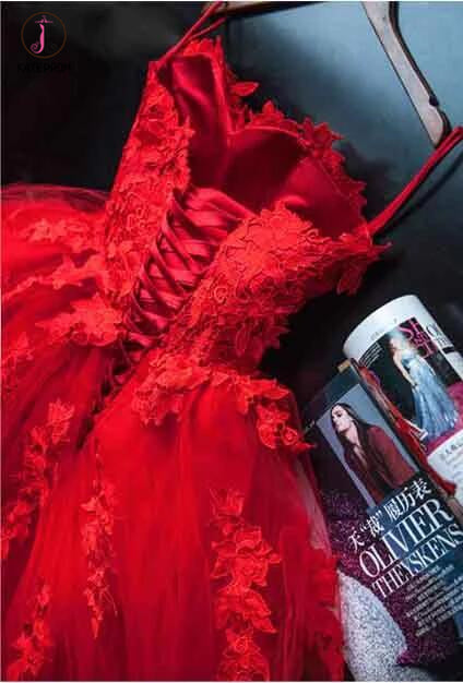 Sexy Red Sweetheart Strapless Ball Gown Applique Tulle Long Prom Dress,Party Dresses KPP0301