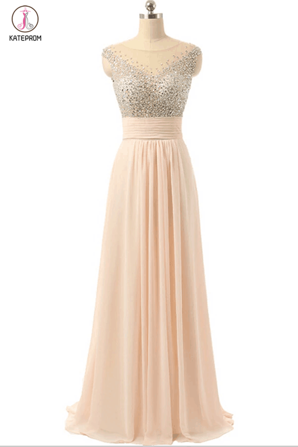 Cap Sleeves Chiffon Empire Waist Beaded Long Prom Dresses KPP0031
