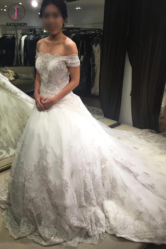 Gorgeous Ball Gown Off-the-shoulder Chapel Train Lace Wedding Dresses,Bridal Dresses KPW0126