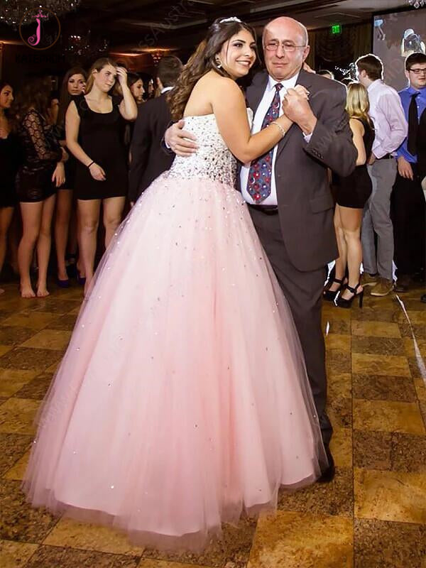 Pink Sweetheart Ball Gown Sleeveless Floor-length Tulle Formal Dress with Rhinestone KPP0306