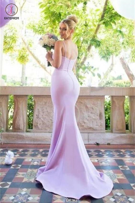 Sexy Mermaid Spaghetti Straps Sleeveless Side Slit Bridesmaid Dress,Long Prom Gown KPB0055