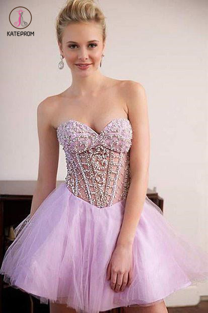 Strapless Beading Tulle Mini Homecoming Dress,Sexy Sweetheart Graduation Dress,Party Dress KPH0190