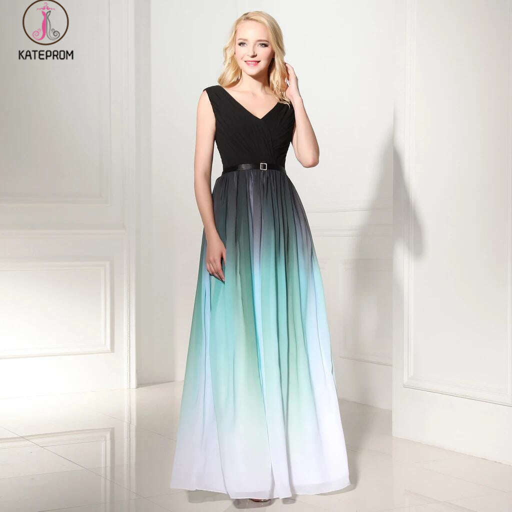 Newest Ombre V-Neck Long Prom Dress Evening Dress KPP0104