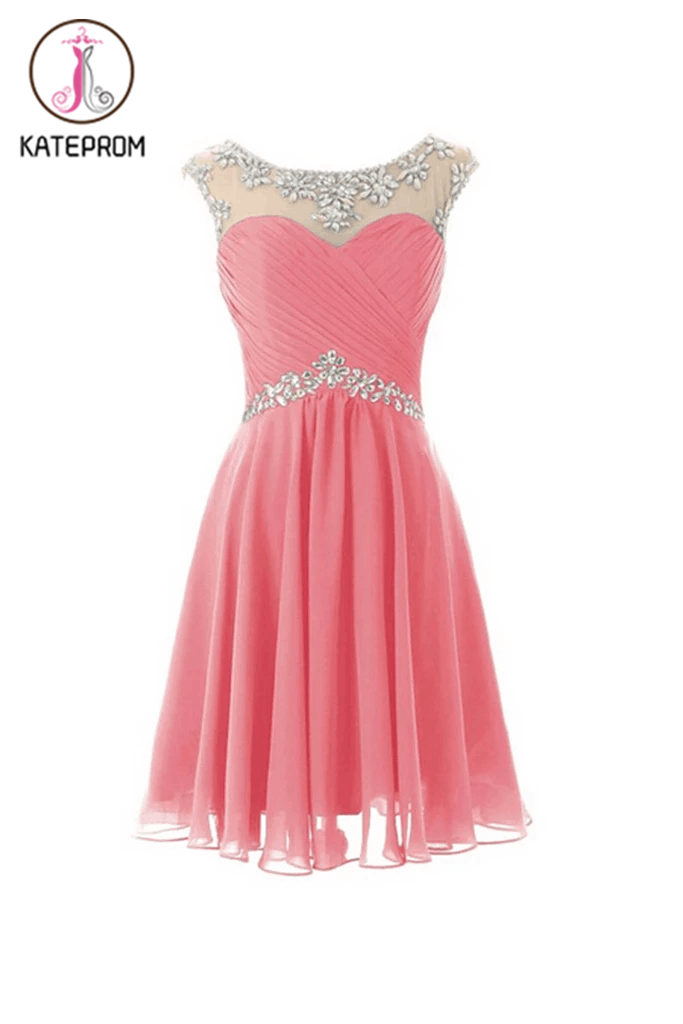 Cap Sleeves Beaded Pink Short Prom\Homecoming Dresses KPH0034