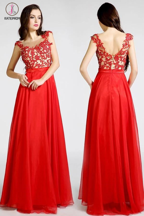 Open Back Red Long Lace Beaded Prom Evening Dresses KPP0044
