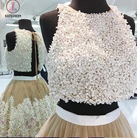 Two Pieces Tulle Appliques Sleeveless Homecoming Dresses,A-line Mini Party Dresses KPH0116