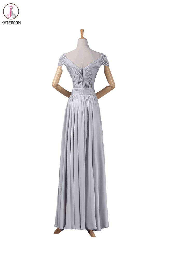 Modest Gray Chiffon Long Prom Dresses KPP0010