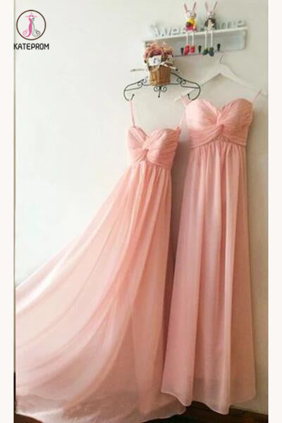 Peach Sweetheart Long Chiffon Bridesmaid Dress, Floor Length Pleats Bridesmaid Dress KPB0134