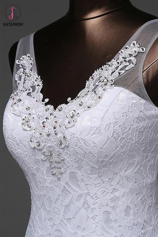Mermaid V-neck Sweep Train Lace Wedding Dress with Beading KPW0016