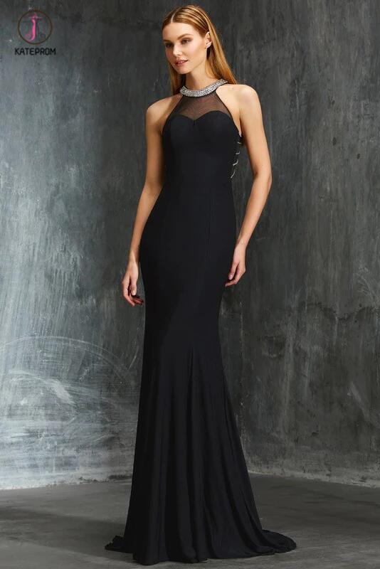Elegant Black Sheath Jewel Beading Sleeveless Floor-length Evening Dress,Prom Gown KPP0340