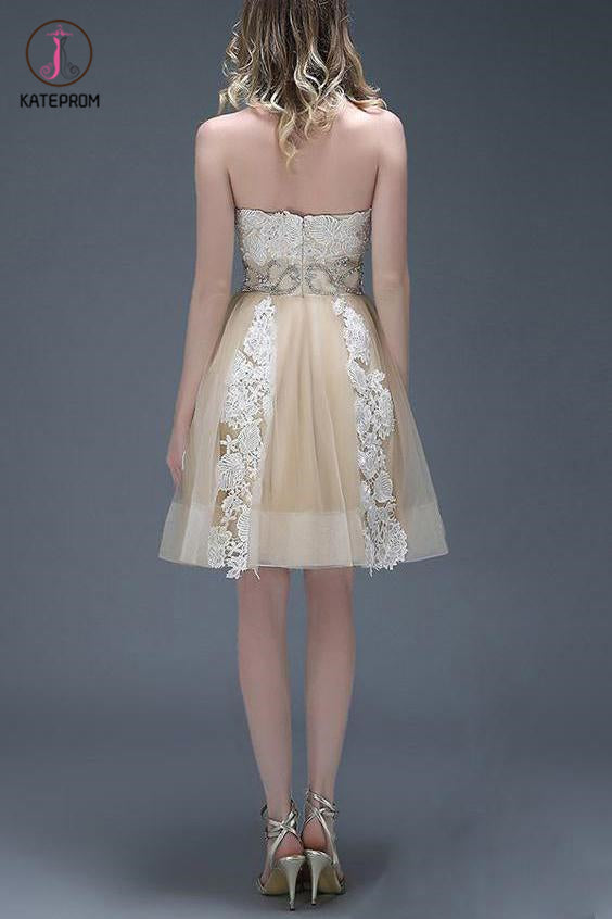 Strapless Sweetheart Appliqued Homecoming Dress with Beading Waist,Elegant Prom Dresses KPH0209