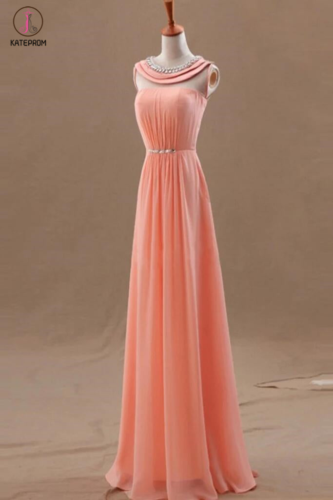 Blush Pink Chiffon Empire Long Prom Evening Dresses KPP0069