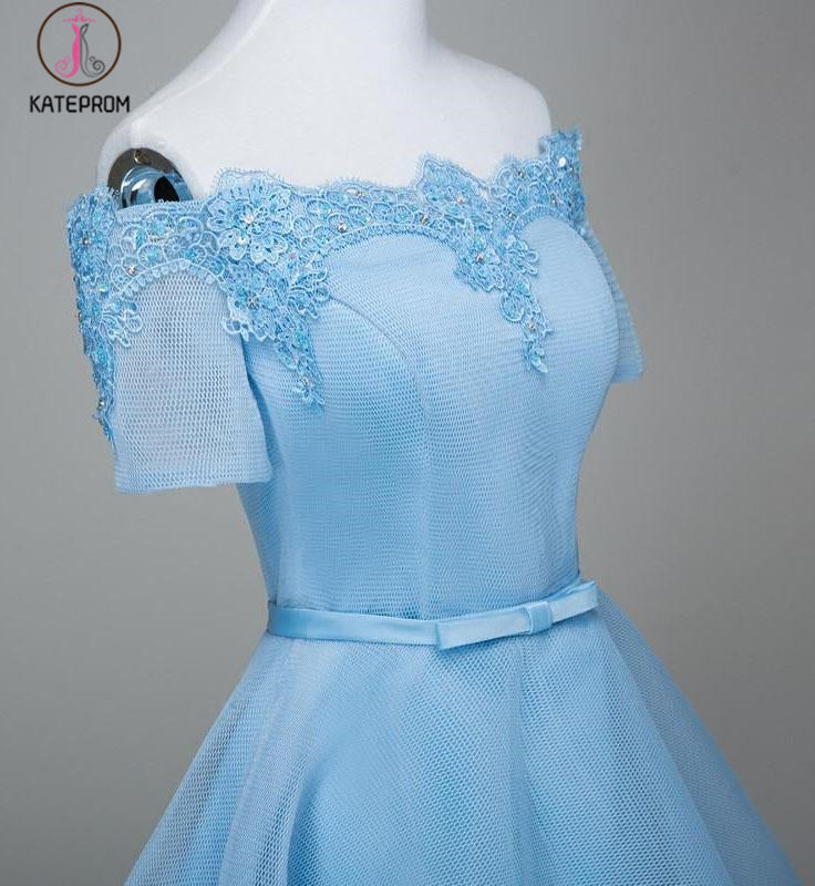 Pastel Orange Appliqued Tulle Off-shoulder Homecoming Dresses,Short Party Dress KPH0235