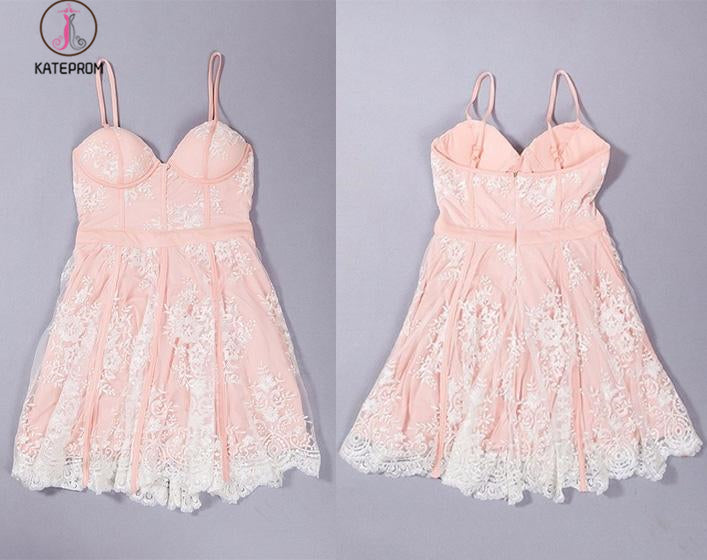 Sexy A-Line Spaghetti Straps Tulle Short Homecoming Dresses with Lace Appliques,Mini Dress KPH0234