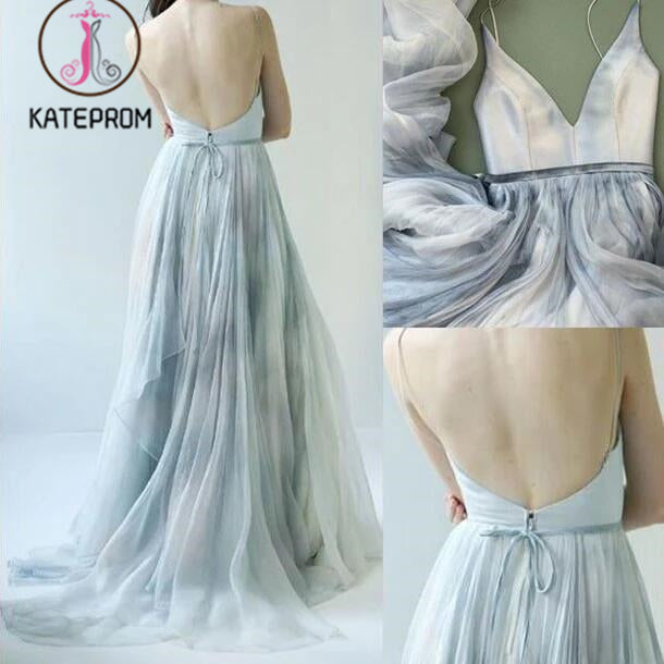 Spaghetti Straps V-neck Prom Dress,Long Backless Senior Prom Dress,Formal Women Dresses KPP0151