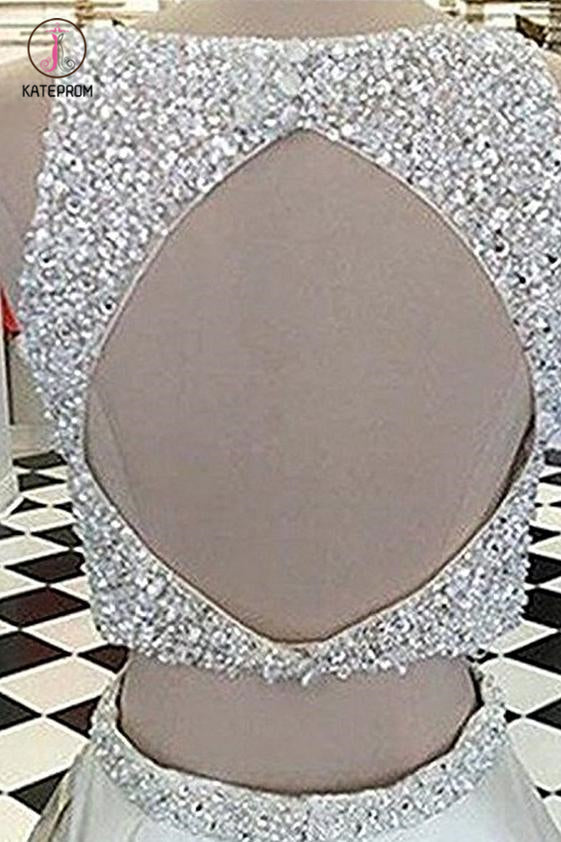 Burgundy Two Piece Floor Length Prom Dress Beaded Open Back Sequin Party Dress KPP0750