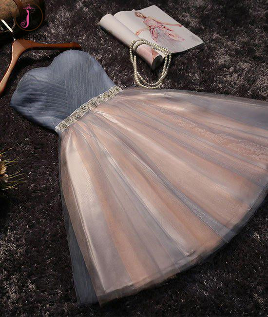 A-line Strapless Short Tulle Sash Homecoming Cocktail Party Dresses for Teens KPH0279