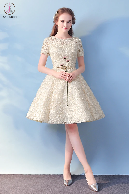 Cute Short Sleeves A Line Homecoming Dresses, Charming Short Graduation Dresses KPH0509