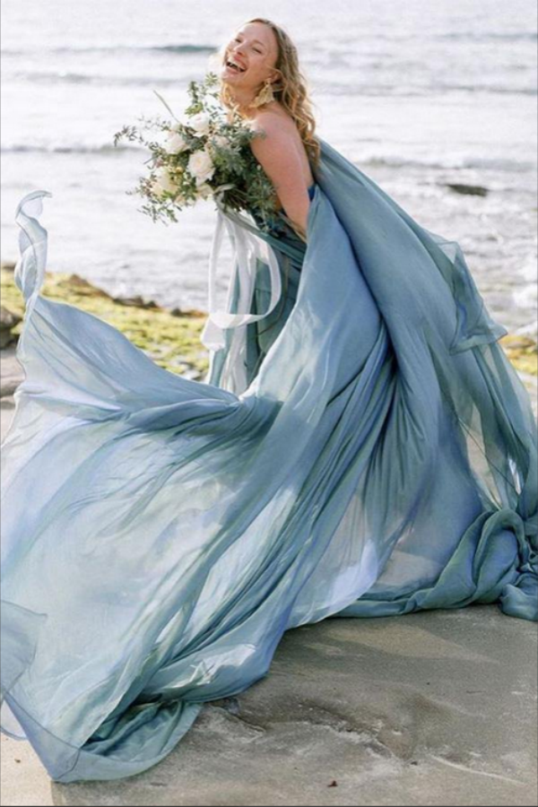 Flowy Chiffon A line Rustic Beach Wedding Dresses With Train, Bridal Gown KPW0731