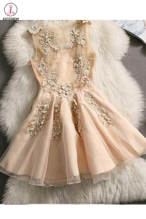Mini V Neck Homecoming Dress with Pearls, Gorgeous Appliques Short Graduation Dress KPH0444