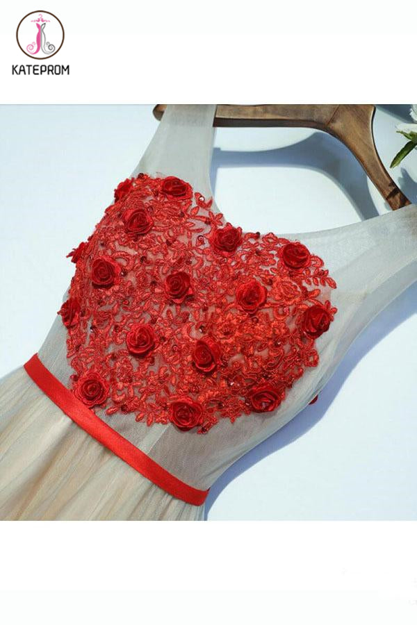 A Line V-neck Appliqued Homecoming Dresses Short Party Dresses with Flowers KPH0421