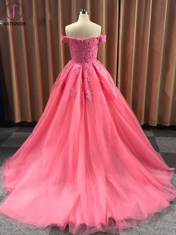 Ball Gown Sweetheart Cap Sleeve Lace Appliques Prom Dress KPP1258