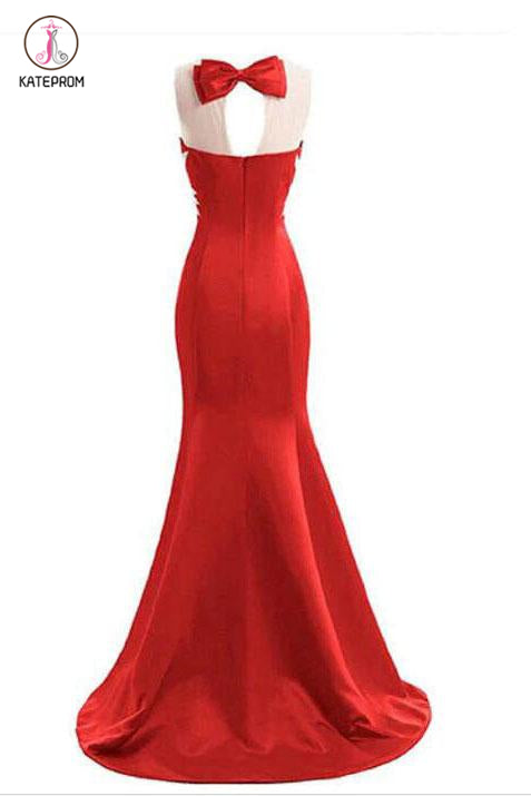 Red Mermaid Sleeveless Prom Dress with Appliques, Long Formal Dress with Sparkles KPP0814