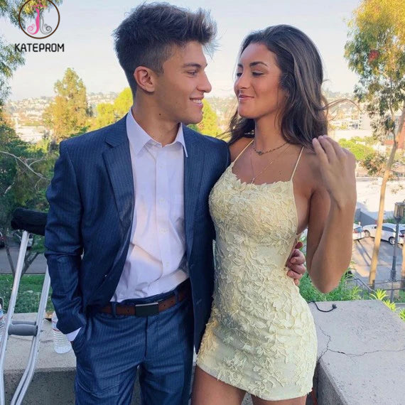 Tie Back Appliqued Sheath Burgundy Blue Pink Short Prom Dress Homecoming Dress KPH0492