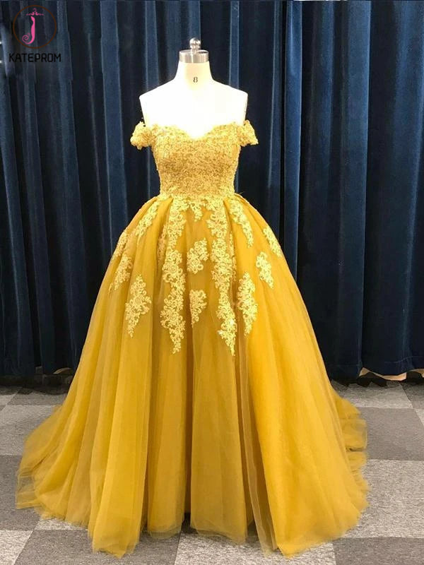 Ball Gown Sweetheart Cap Sleeve Lace Appliques Prom Dress KPP1258