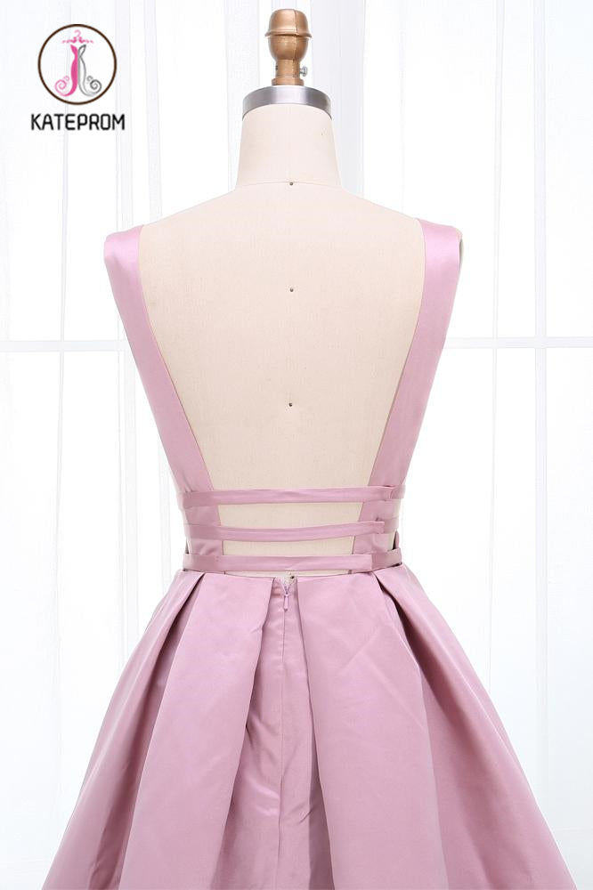 Simple V Neck Sleeveless Long Prom Dress, A Line Ruched Long Evening Dresses KPP1052