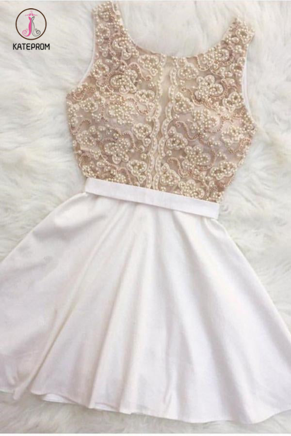 A Line Sleeveless Beading Mini Homecoming Dress, Short Beaded Prom Dress KPH0318