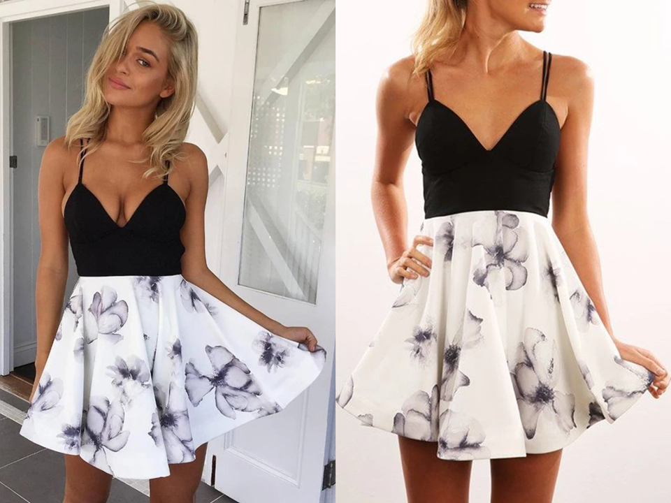 Chic Straps Deep V Neck Short Knee Length Homecoming Dress KPH0567