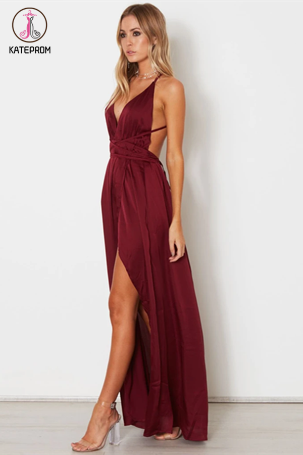 2021 A-line Custom Spaghetti Straps Prom Dresses Burgundy Long Prom Dresses Evening Dress KPP1343