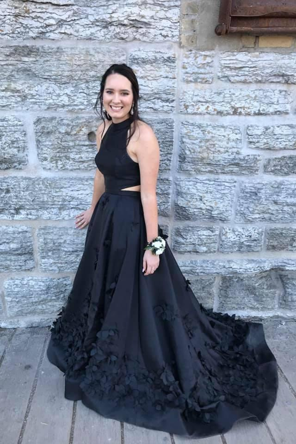 Beautiful Black Satin Prom Dresses Modest A Line Party Gowns KPP1461