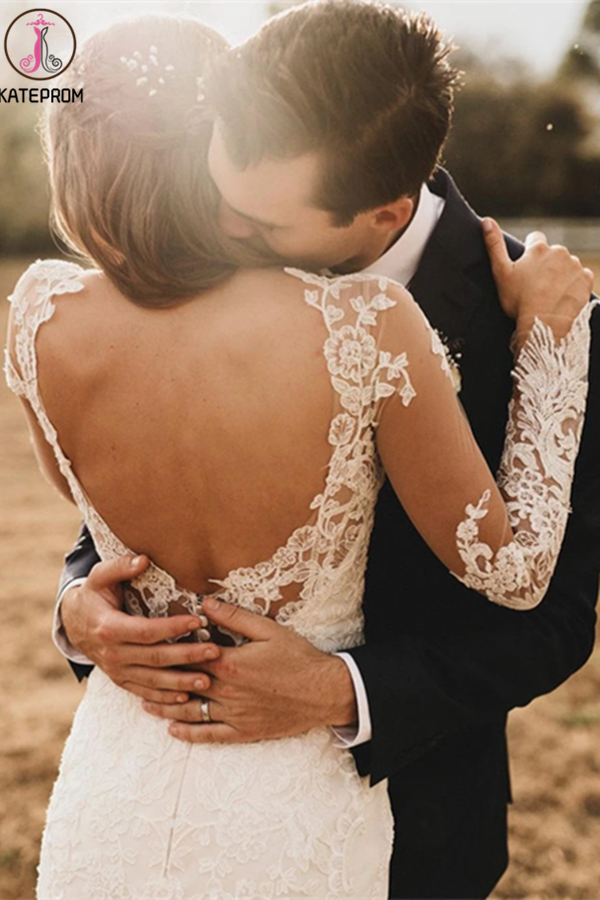 Elegant Mermaid Wedding Dresses Long Sleeves Lace Bridal Gowns KPW0630