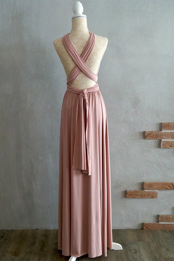 Simple Elegant Open Back Pink Prom Dresses Bridesmaid Dresses KPP1609