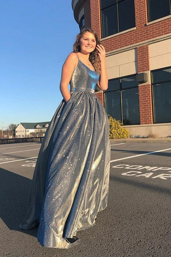 Grey Long Satin Prom Dresses for Teens Stunny Evening Dress KPP1518