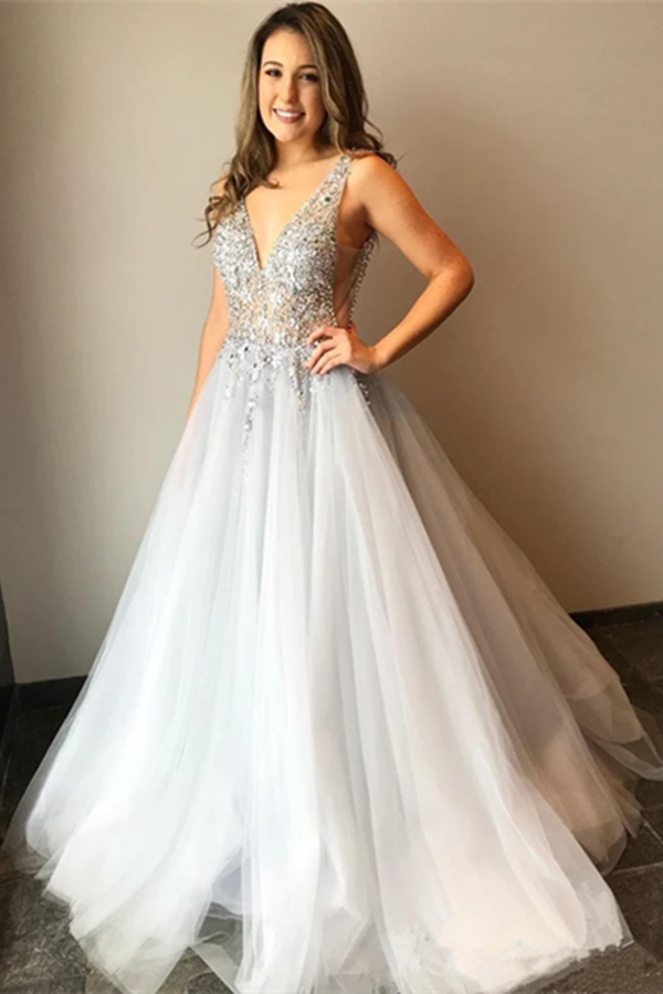 Tulle V Neck Ball Gown with Re-Embroidered Lace Appliques Wedding Dresses KPW0692