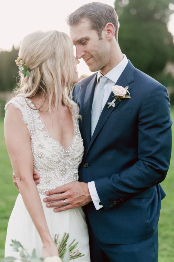 Romantic Wedding Dresses Modest Deep V neck Straps Modest Beach Open Back Bridal Gowns KPW0716