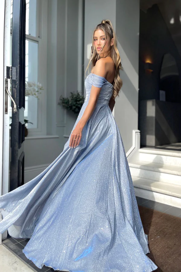 A line Prom Dresses With Slit Sparkly Sweetheart Evening Gowns KPP1620