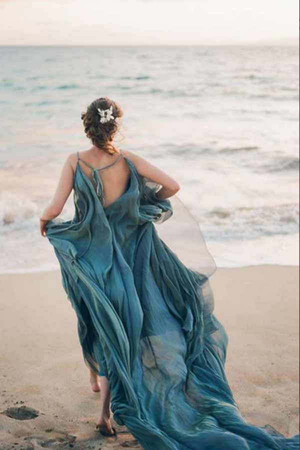 Flowy Chiffon A line Rustic Beach Wedding Dresses With Train, Bridal Gown KPW0731