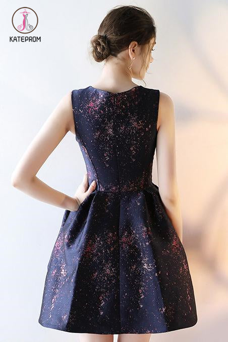 Stylish A line Sleeveless Round Neck Short Prom Dress, Unique Mini Homecoming Dress KPH0355