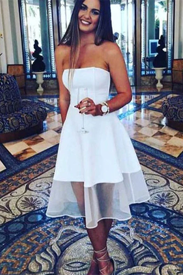 Popular Satin Homecoming Dresses A line Strapless Short Gowns KPH0610