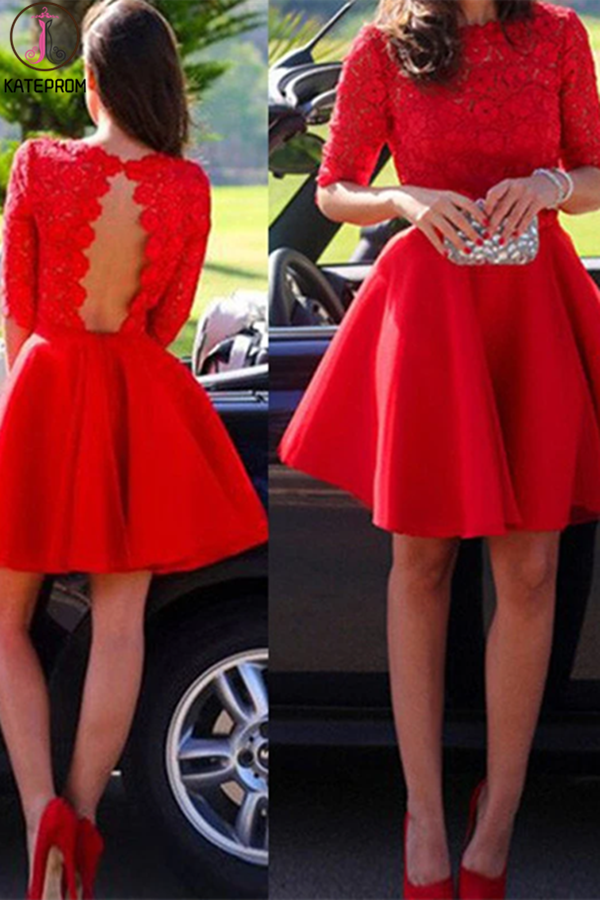 Red A-line Bateau Short Mini Chiffon Homecoming Dress, Short Prom Dresses KPH0545