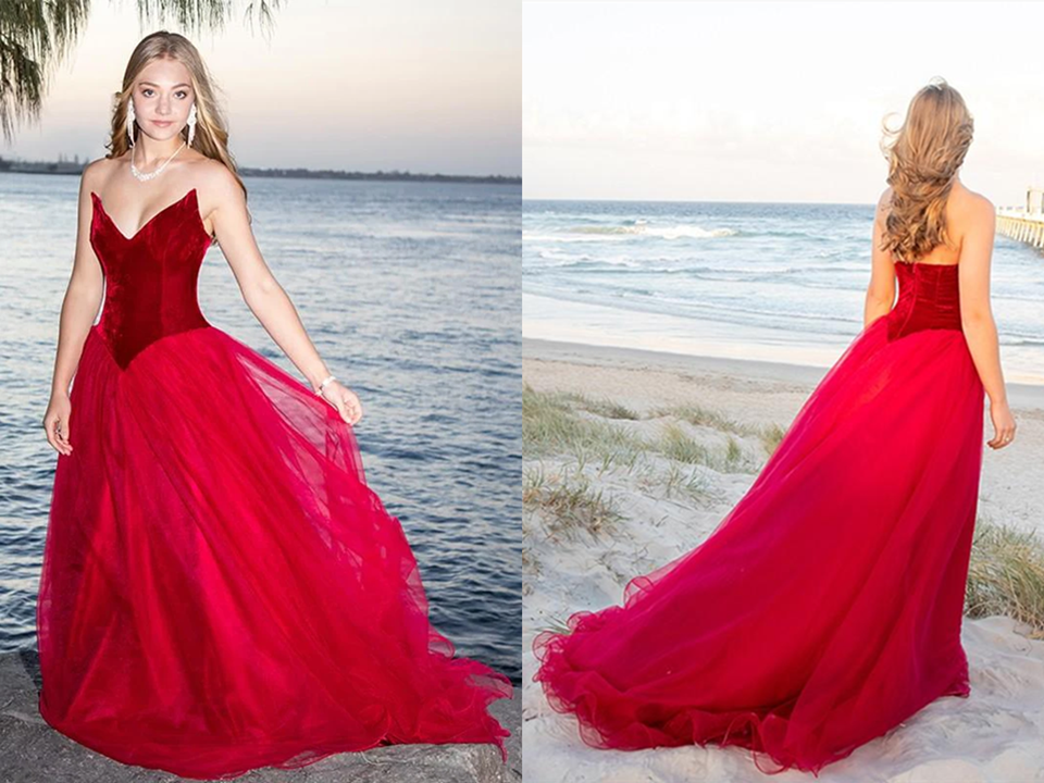 Burgundy A Line Tulle Strapless Prom Dress Long Formal Ball Dress, Evening Dress KPP1429