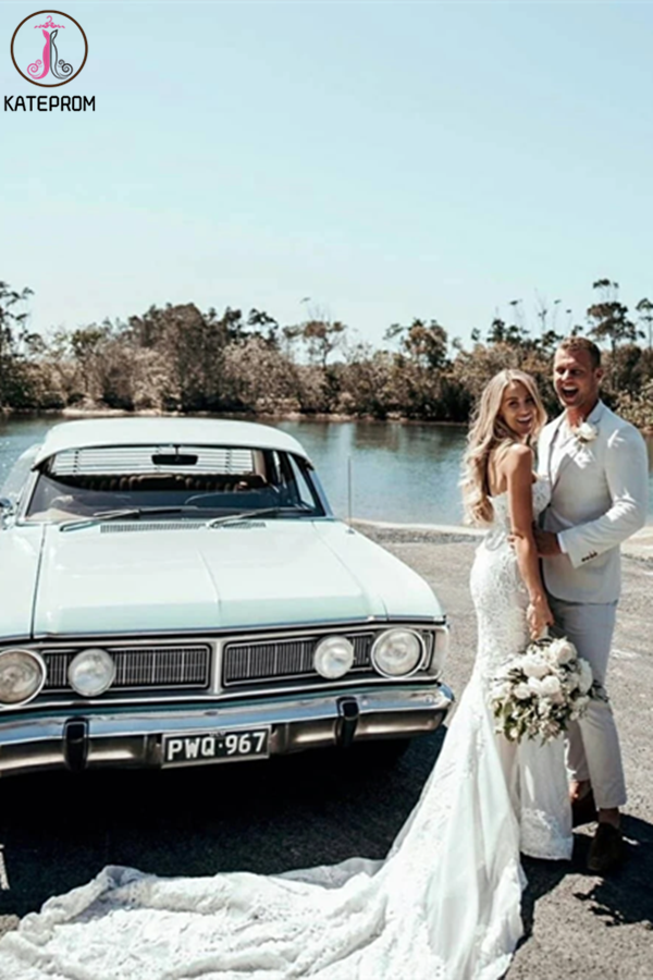 Sweetheart Sheath/Column Lace Appliques Beach Wedding Dress KPW0626