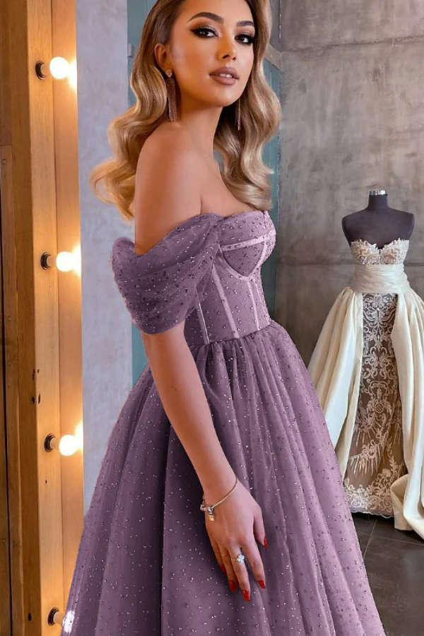 Off the shoulder Sweetheart Tulle Prom Dress KPH0674