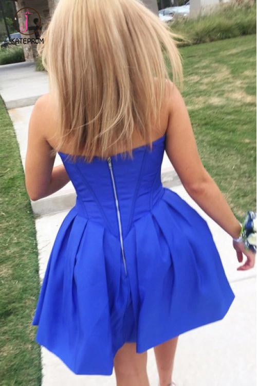Royal Blue Strapless Sweetheart Homecoming Dress, Simple A Line Short Graduation Dress KPH0302