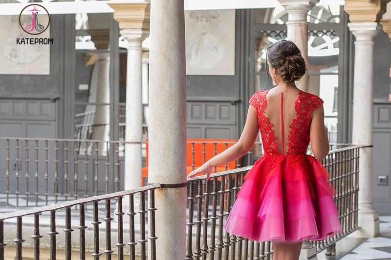 Red A-line Scoop Homecoming Dress Tulle Short Prom Drsess KPP1334